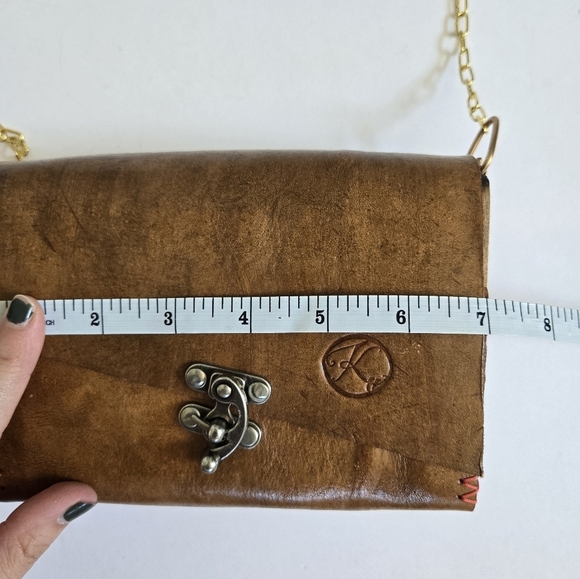Custom/handmade full grain leather wood crossbody purse golden chain strap - Picture 11 of 14